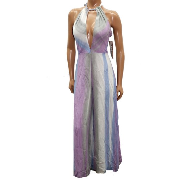 Muse by Christian CHENAIL dreamy Deep V Palazzo jumpsuit Halter neck Size 6 - Picture 1 of 6